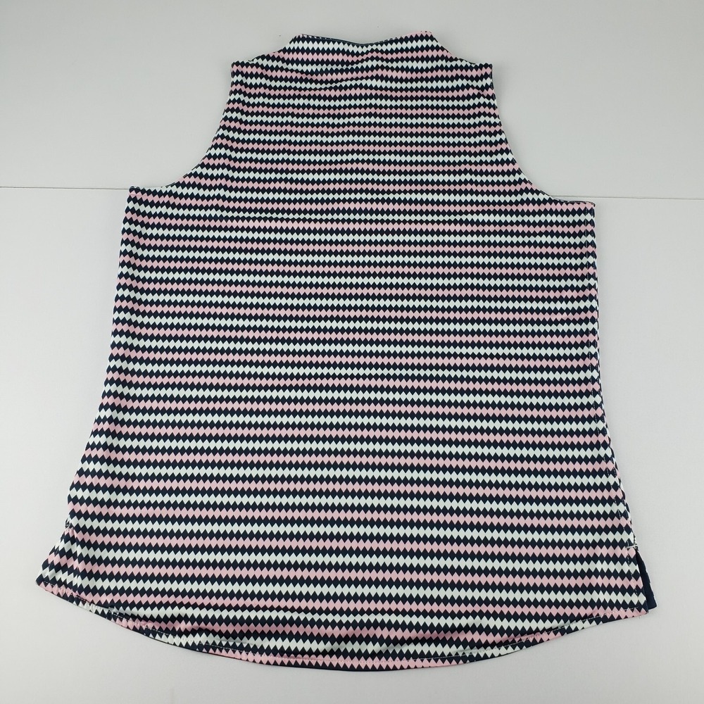 Belyn Key Top Women's Small‎ Pink Blue White Striped 1/4 Zip Reversible Golf Top